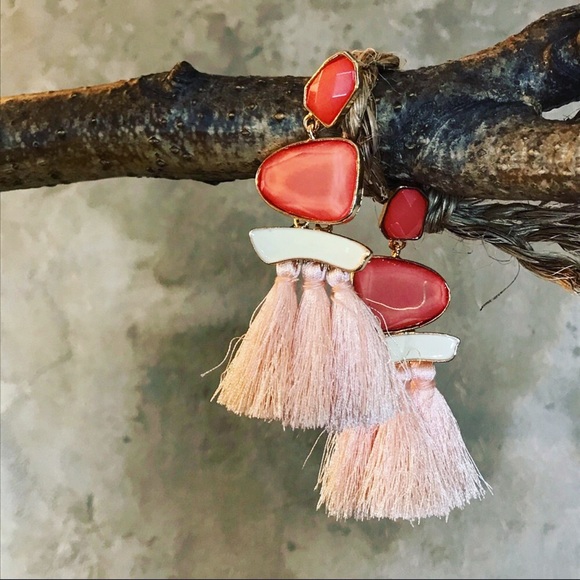 Tassel earrings blush coral statement drops - Picture 2 of 6